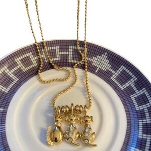 Vintage K.I.S. Goldtone Bead Chain Necklace with 3  Pendants